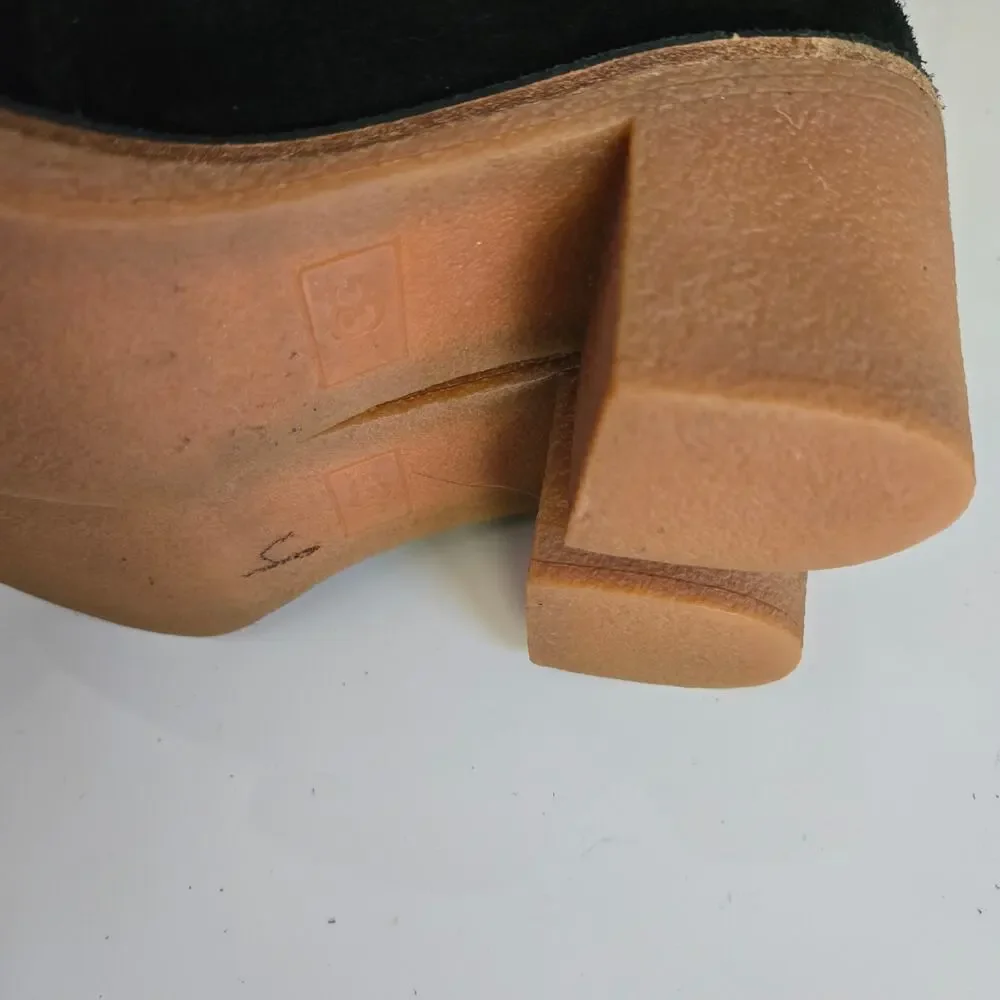 UGG Corin Black Suede Tassel and Bow Chunky Block Heel Ankle Booties, Size 8 - Picture 12 of 14